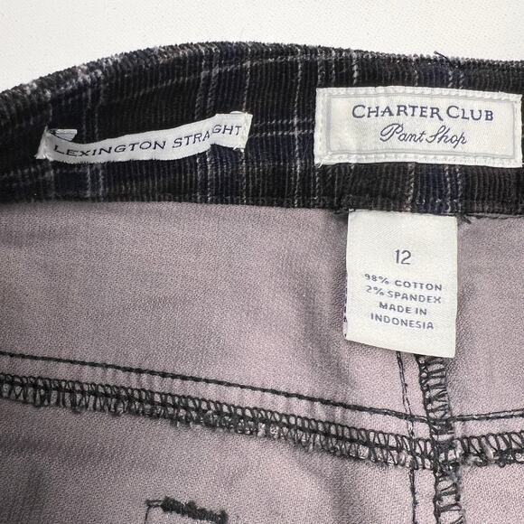 Charter Club Lexington Straight Leg Navy Blue/Black Plaid Corduroy Pants Size 12 - Picture 4 of 11